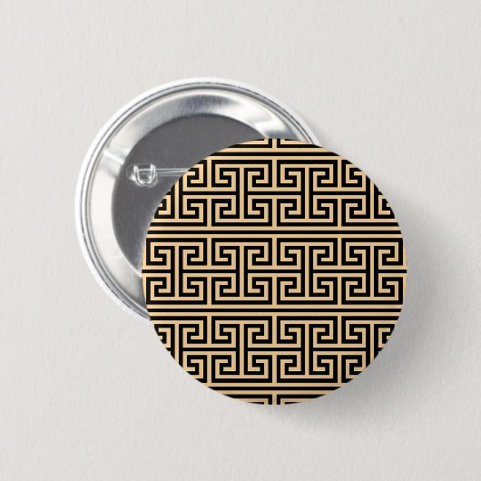 Griechischer Meander Key Square H Pattern Brown Button (Vorne & Hinten)