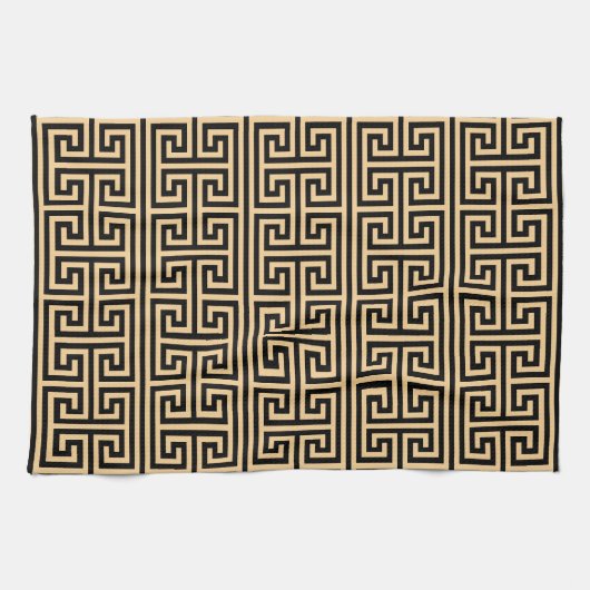 Griechischer Meander Key Square H Pattern Brown Geschirrtuch (Horizontal)