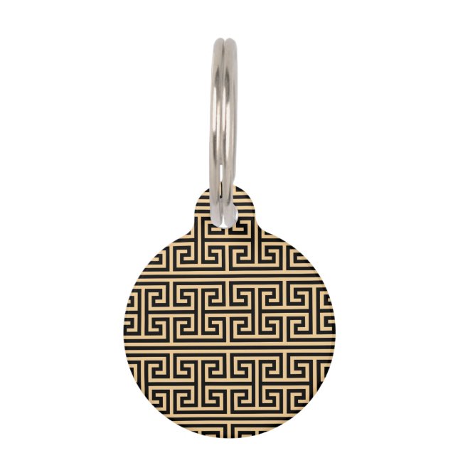 Griechischer Meander Key Square H Pattern Brown Haustiermarke (Vorderseite)