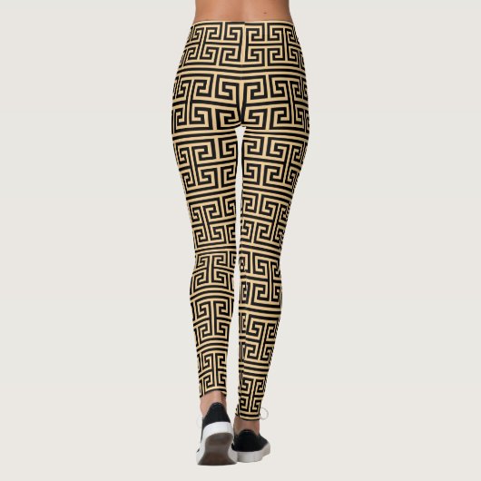 Griechischer Meander Key Square H Pattern Brown Leggings (Rückseite)