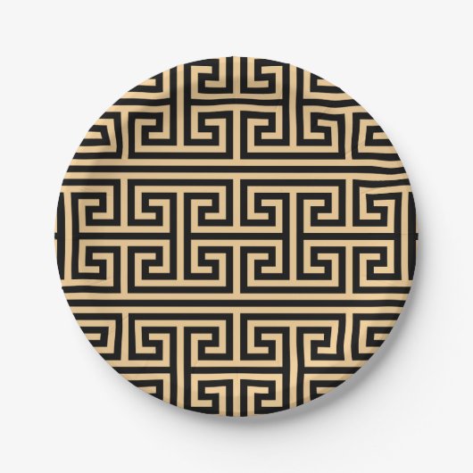 Griechischer Meander Key Square H Pattern Brown Pappteller (Vorderseite)