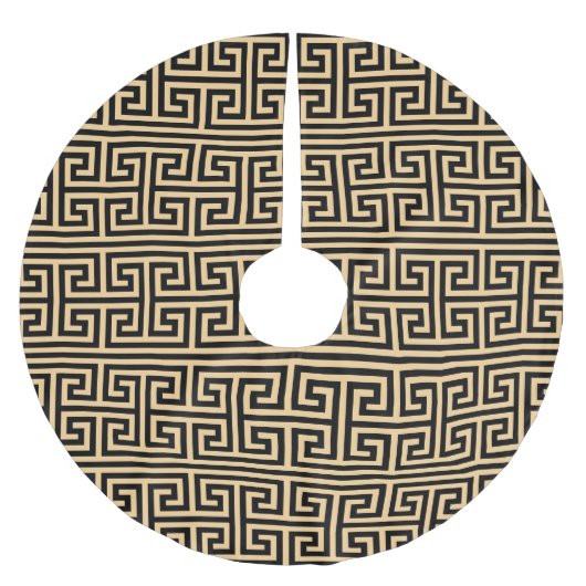 Griechischer Meander Key Square H Pattern Brown Polyester Weihnachtsbaumdecke (Vorderseite)