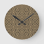 Griechischer Meander Key Square H Pattern Brown Runde Wanduhr (Vorderseite)