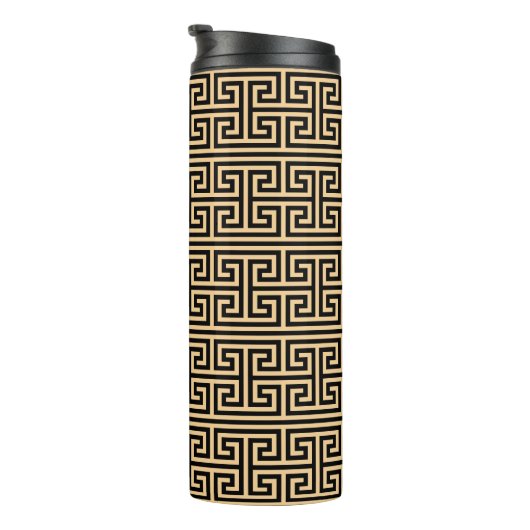 Griechischer Meander Key Square H Pattern Brown Thermosbecher (Nach rechts gedreht)