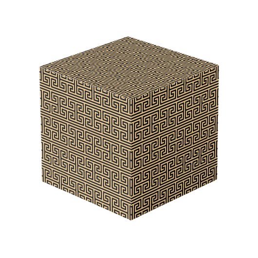 Griechischer Meander Key Square H Pattern Brown Würfel (Vorderseite Schrägansicht)