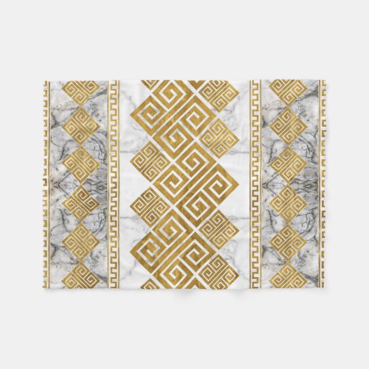 Griechischer Meander - Weißer Marmor und Gold der Fleecedecke (Vorderseite (Horizontal))