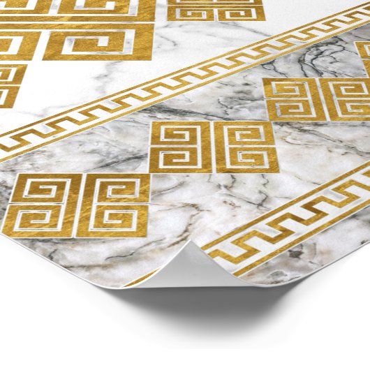 Griechischer Meander - Weißer Marmor und Gold der Poster (Ecke)