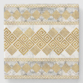 Griechischer Meander - Weißer Marmor und Gold der  Steinuntersetzer (Vorderseite)