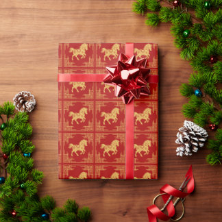 Griechischer Ornamentrahmen Goldenes Pferdemuster  Geschenkpapier