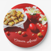 Griechischer Osterbaklava mit Eiern und Lilien lad Pappteller (Vorderseite)