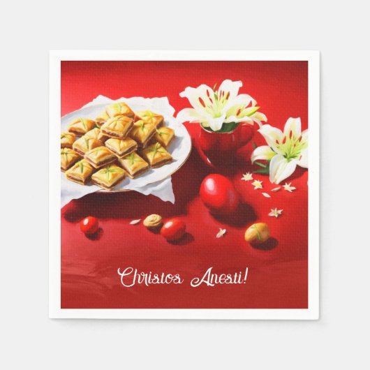 Griechischer Osterbaklava mit Eiern und Lilien lad Serviette (Vorderseite)