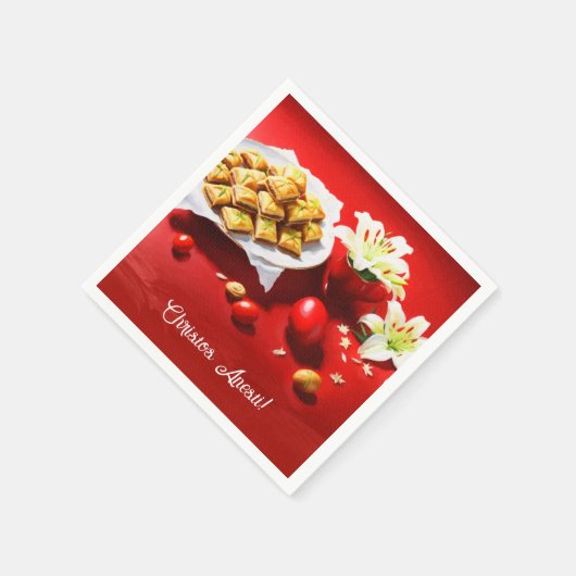 Griechischer Osterbaklava mit Eiern und Lilien lad Serviette (Ecke)