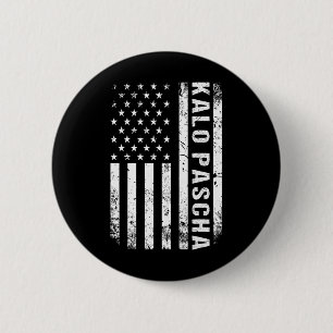 Griechischer Ostern Kalo Pascha Retro US Flag Grie Button