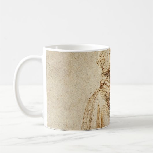 Griechischer Philosoph mit menschlichem Schädel vo Kaffeetasse (Links)