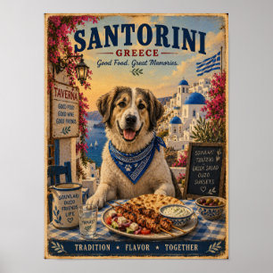 Griechischer Schäferhund auf Santorin Vintage-Reis Poster