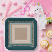 Griechischer Schlüssel - Meander - Taupe und Green Pappteller (Party)