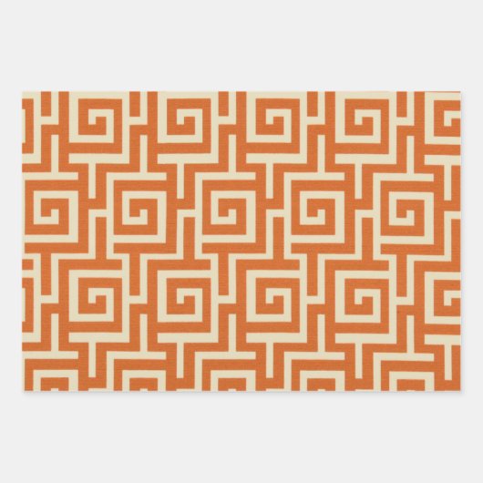 Griechischer Schlüssel Orange Geschenkpapier Set (Vorderseite 2)