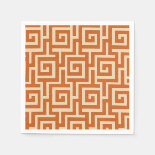 Griechischer Schlüssel Orange Serviette (Vorderseite)