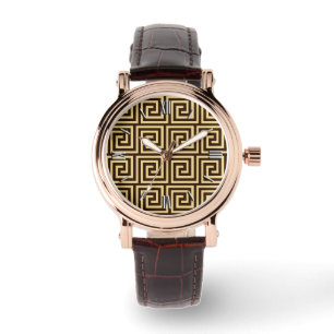 Griechischer Schlüssel, schokoladenbraun und braun Armbanduhr