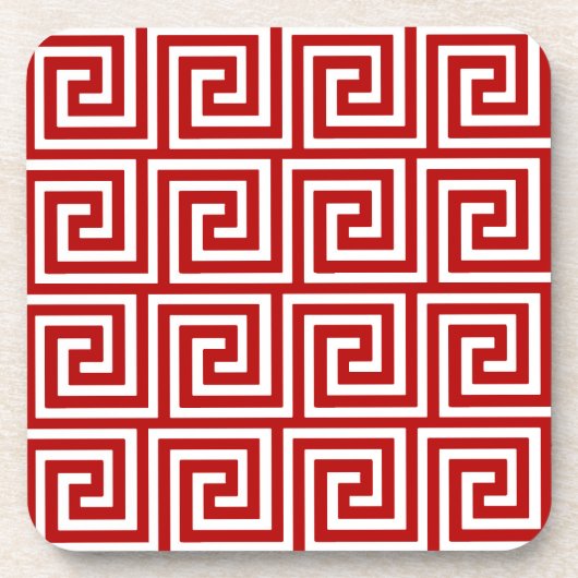 Griechischer Schlüssel, tief rot und weiß Untersetzer (Vorderseite)