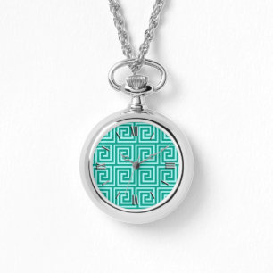 griechischer Schlüssel, türkis und aqua Armbanduhr