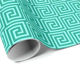 Griechischer Schlüssel, Türkis und Aqua Geschenkpapier