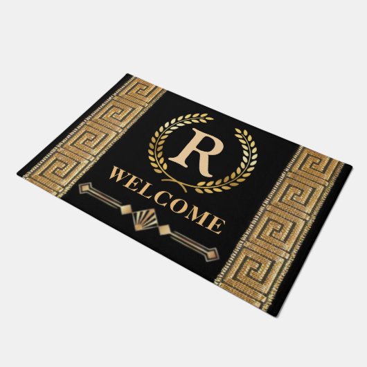 Griechischer Schlüssel und Laurel Wreath Personali Fußmatte (Schrägansicht)
