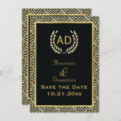 Griechischer Schlüssel und Lorbeerkranz Hochzeit S Save The Date (Vorne/Hinten)