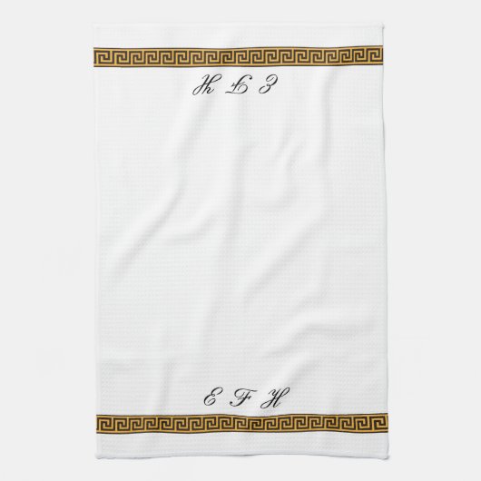 griechischer Schlüssel und Monogramm Geschirrtuch (Vertikal)