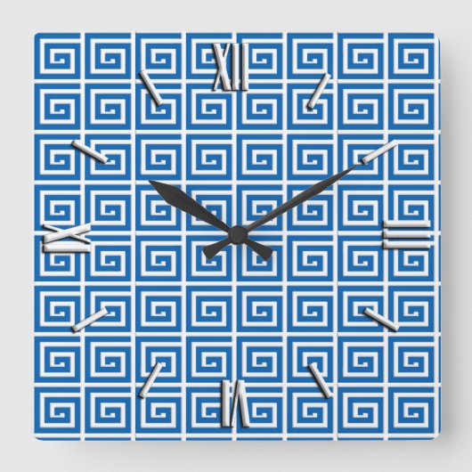 Griechischer Schlüsselentwurf - Blau und Weiß Quadratische Wanduhr (Vorderseite)