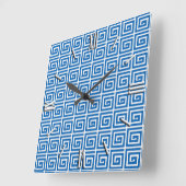 Griechischer Schlüsselentwurf - Blau und Weiß Quadratische Wanduhr (Winkel)