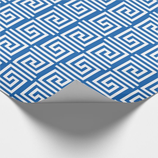 Griechischer Schlüsselentwurf des blauen u. weißen Geschenkpapier (Ecke)