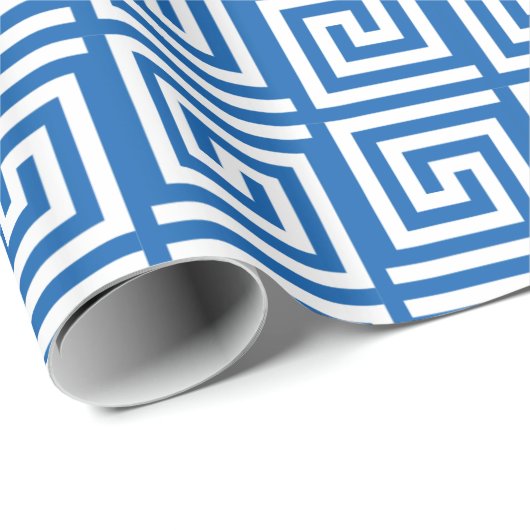Griechischer Schlüsselentwurf des blauen u. weißen Geschenkpapier (Rolleneckpunkt)