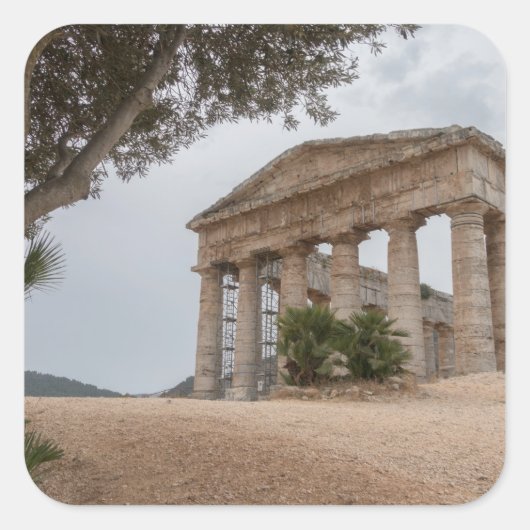 Griechischer Tempel in Segesta, Sizilien Quadratischer Aufkleber (Vorderseite)