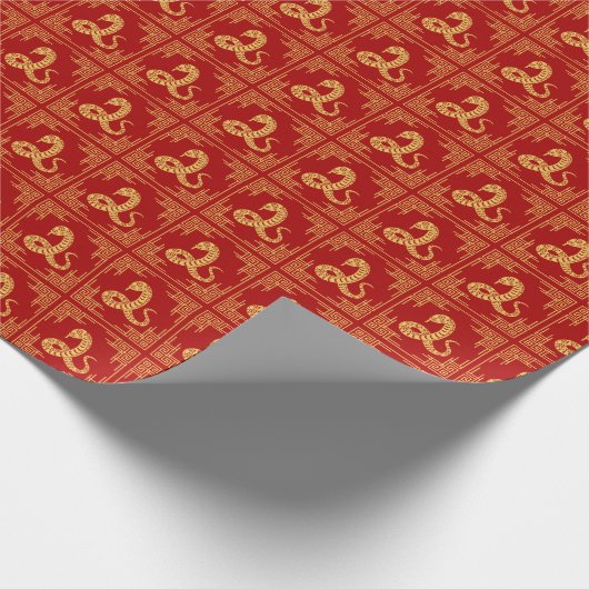 Griechischer Zierrahmen Gold Schlange Muster Rot Geschenkpapier (Ecke)