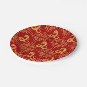 Griechischer Zierrahmen Gold Schlange Muster Rot Pappteller (Schrägansicht)