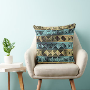 Griechisches Aqua Aquamarin und schwarz mit golden Kissen
