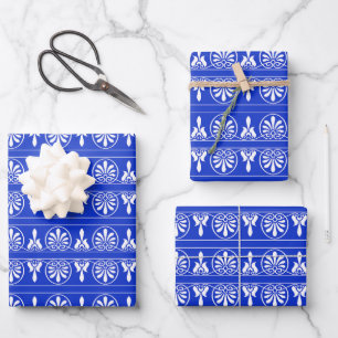 Griechisches Arabesken-Mittelmeer-Muster Blau Geschenkpapier Set