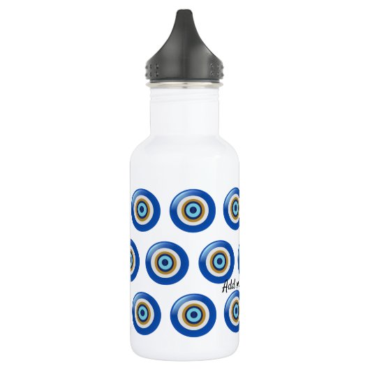 griechisches Augendesign nur noch Text hinzufügen Edelstahlflasche (Links)