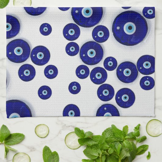 Griechisches blaues GlasBlicks-Amulett Geschirrtuch (Gefaltet)