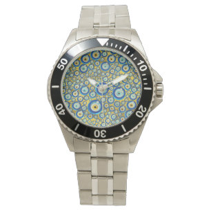 Griechisches blaues GlasBlicks-Amulett-Muster Armbanduhr