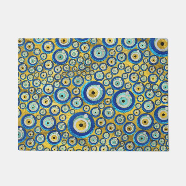 Griechisches blaues GlasBlicks-Amulett-Muster Fußmatte (Vorderseite)