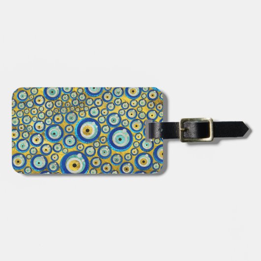 Griechisches blaues GlasBlicks-Amulett-Muster Gepäckanhänger (Vorderseite horizontal)