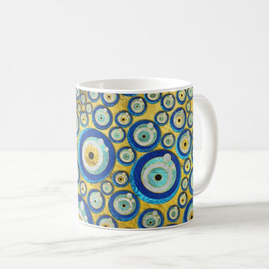 Griechisches blaues GlasBlicks-Amulett-Muster Kaffeetasse (VorderseiteRechts)