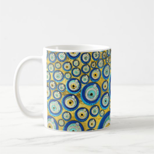 Griechisches blaues GlasBlicks-Amulett-Muster Kaffeetasse (Links)