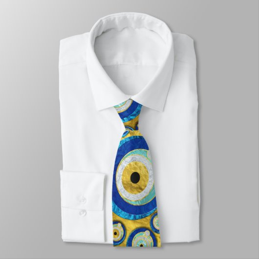 Griechisches blaues GlasBlicks-Amulett-Muster Krawatte (Gebunden)