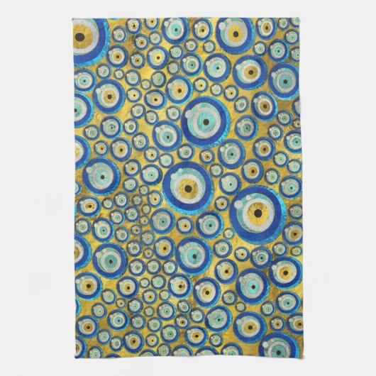 Griechisches blaues GlasBlicks-Amulett-Muster Küchentuch (Vertikal)