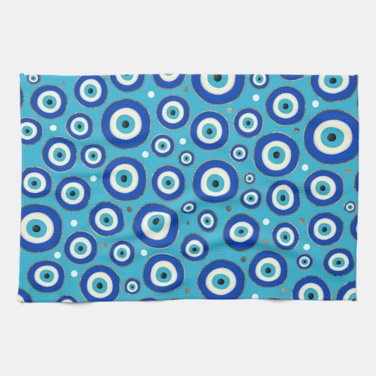 Griechisches Blicksmuster mit goldenen Akzenten Geschirrtuch (Horizontal)