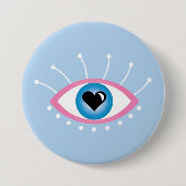 Griechisches böse Auge mit Augenlider rosa Blau Button (Vorderseite)