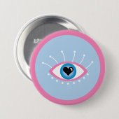Griechisches böse Auge mit Augenlider rosa Blau Button (Vorne & Hinten)
